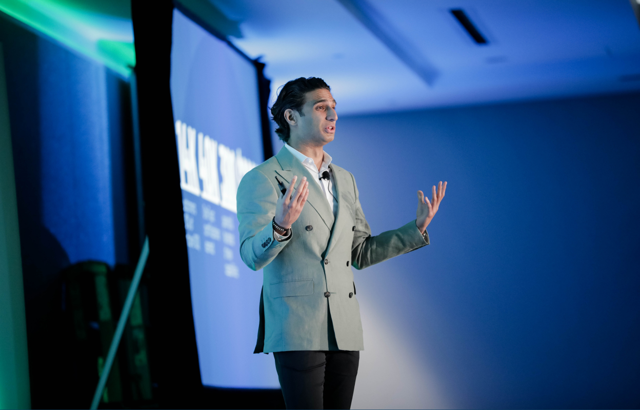 Image of Kabir Barday speaking on stage at TrustWeek 2023