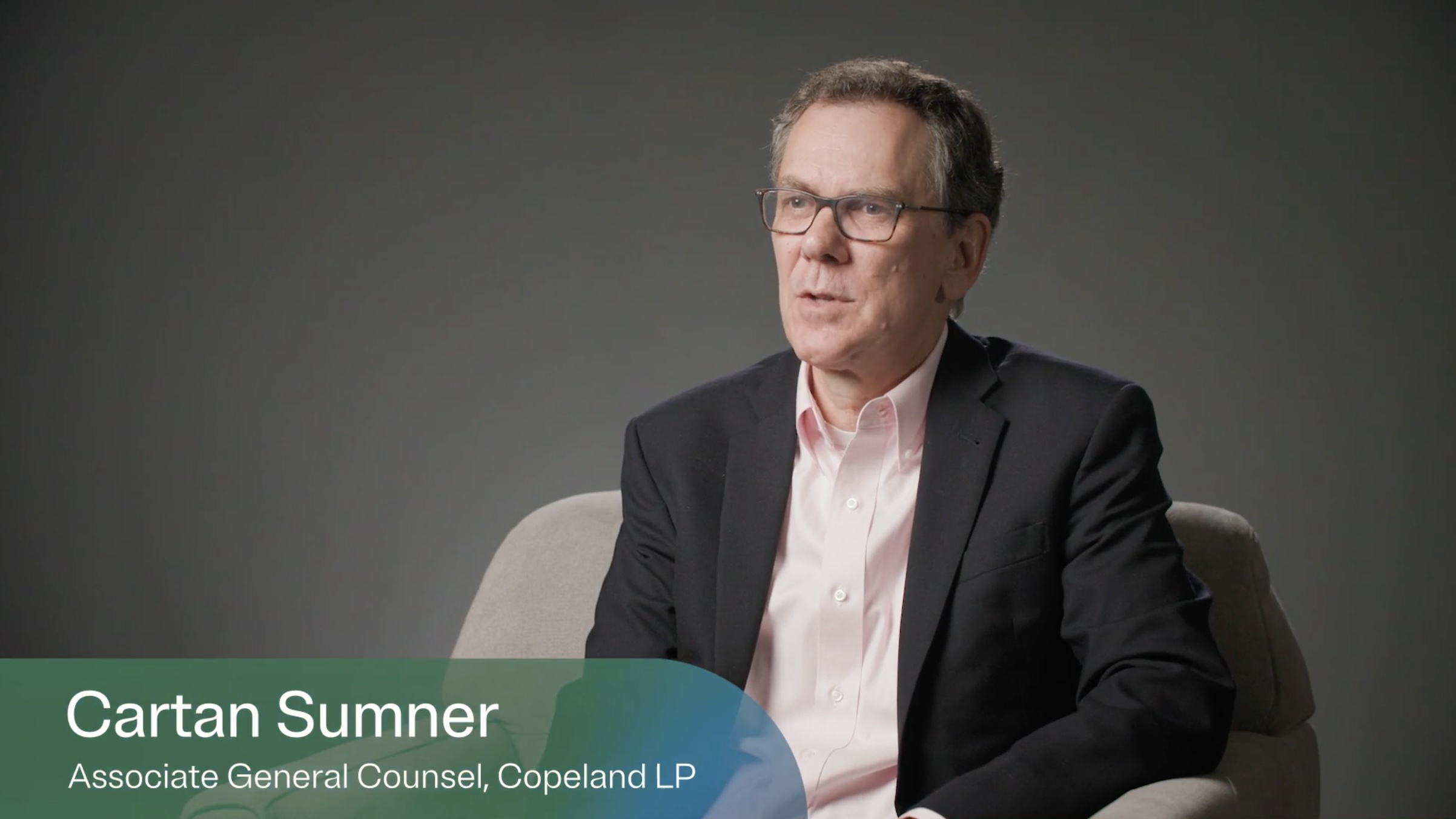 Video screenshot of OneTrust's interview with Cartan Sumner, Associate General Counsel of Copeland LP